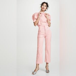 Ulla Johnson Ellis Pink Acid Wash High Waist Button Wide Leg Jeans Boho Size 0